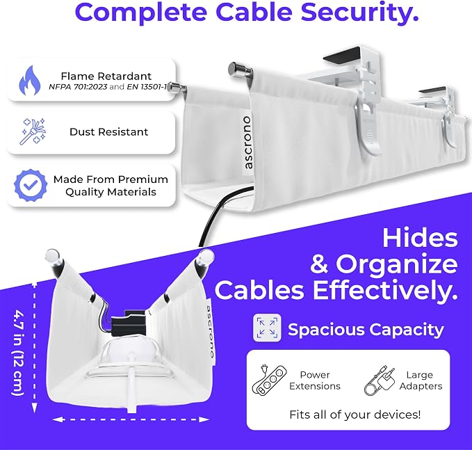 Ascrono Original No Drill Under Desk Cable Management Tray 53.9" - Image 6
