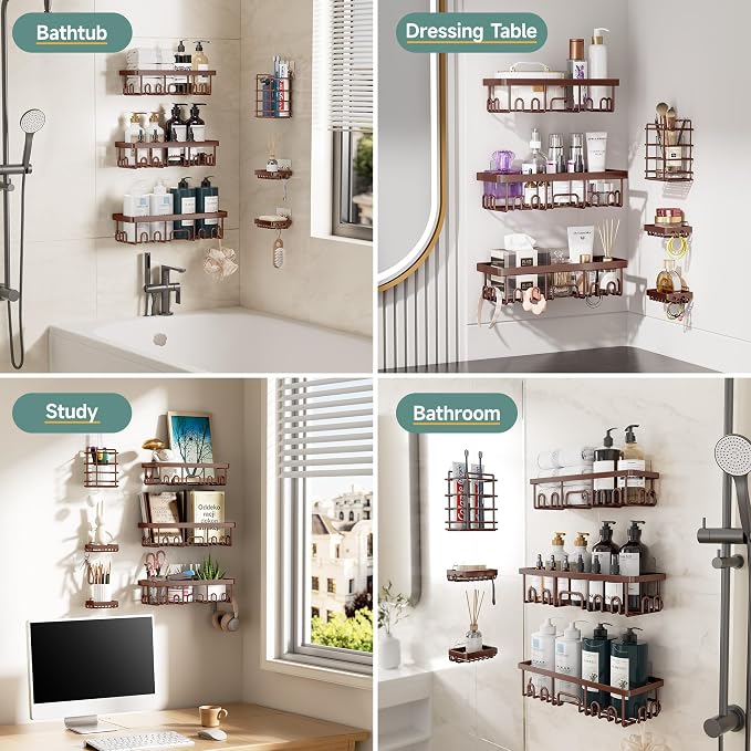 Veken Shower Caddy 6-Pack, No Drilling & Rustproof, Waterproof Adhesive Shelves - Image 8