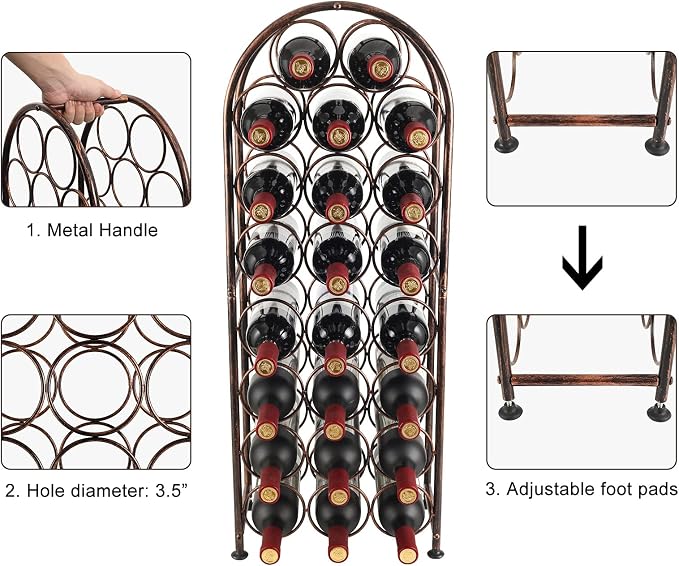PAG 23 Bottles Arched Freestanding Floor Metal Wine Rack Wine Bottle Holders - Image 3