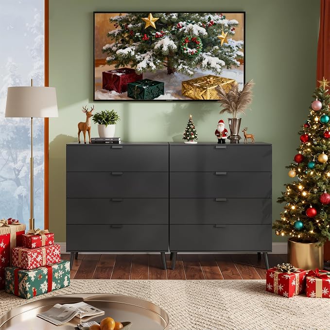 WLIVE 4 Drawer Dresser for Bedroom, Wooden Black Tall Dresser, Modern Dressers - Image 4