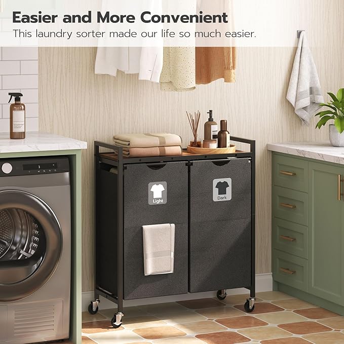 HOOBRO Laundry Hamper, Laundry Sorter 2 Section, 2 × 13 Gal, Laundry Basket - Image 4