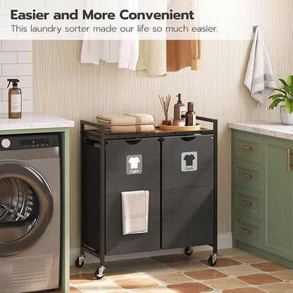 HOOBRO Laundry Hamper, Laundry Sorter 2 Section, 2 × 13 Gal, Laundry Basket - Image 4