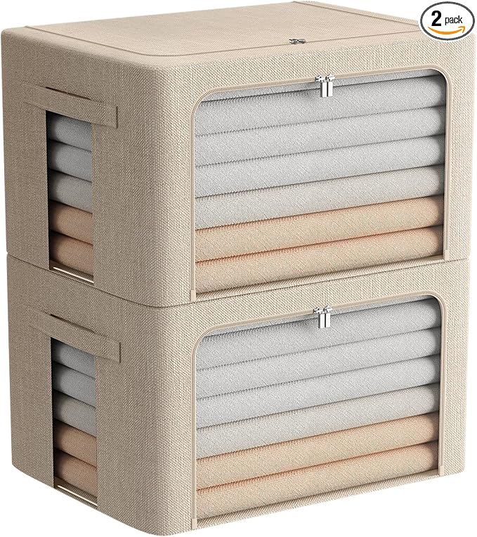 FHSQX 2 Pack Clear Window Storage Bins Foldable Fabric Storage Bins Boxes by FHSQX