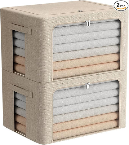 FHSQX 2 Pack Clear Window Storage Bins Foldable Fabric Storage Bins Boxes by FHSQX