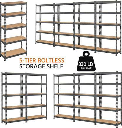 Topeakmart 4 PCS 5-Tier Utility Shelves, Metal Storage Shelves Garage Shelving - Image 8