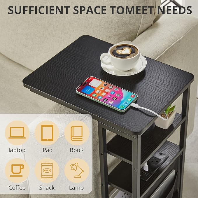 C Shaped End Table with Charging Station, Under Couch Table C-Shaped End Table - Image 8