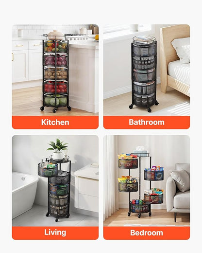 VEVOR Rotating Storage Rack Cart, 5 Tier Fruit and Vegetable Basket Bowls - Image 6