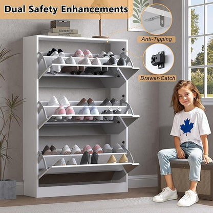 BORNOON Shoe Cabinet with 3-Flip Mirror Drawers, Freestanding Shoe Rack - Image 6