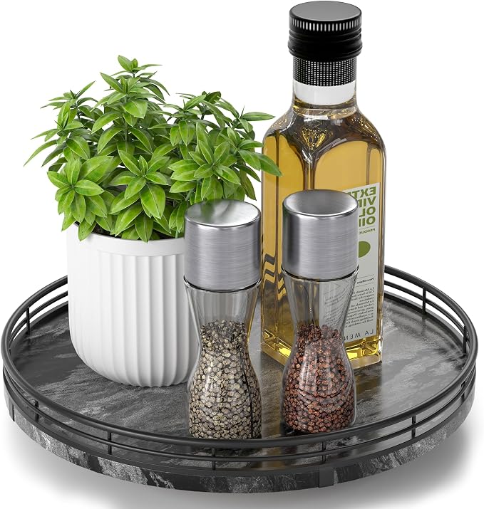 Marble Lazy Susan Turntable for Table Top – 10” Round Ancient Wood Grain Marble by AMH