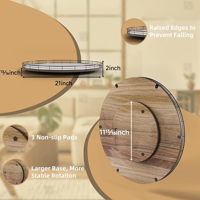 Acacia Wood 21" Lazy Susan Turntable Organizer - Image 2