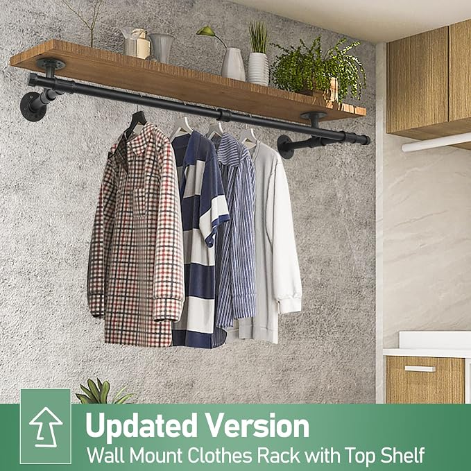 48'' Wall Mounted Clothes Rack Iron Industrial Pipe Clothes Rod - Image 4