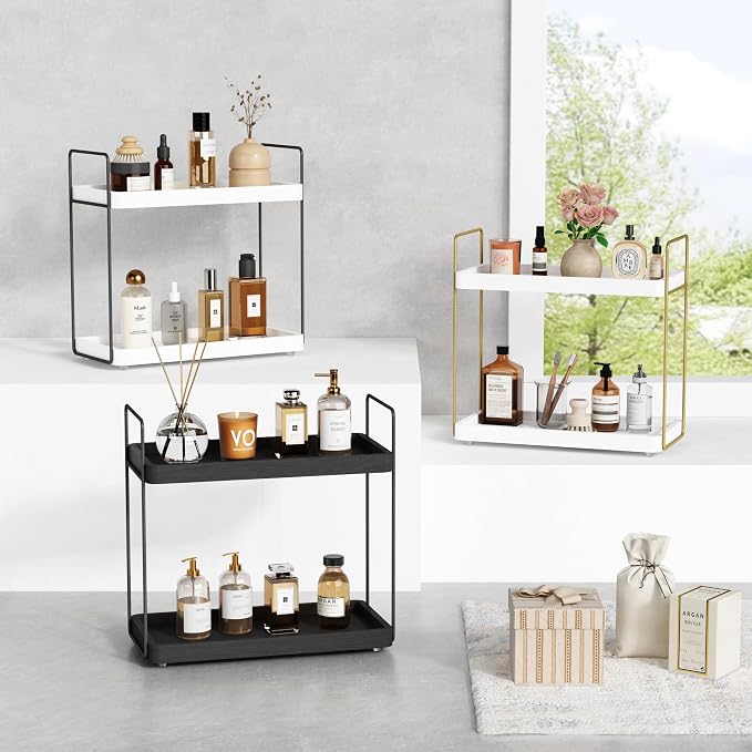 Forbena White and Gold Bathroom Counter Organizer, 2 Tier Makeup Vanity - Image 7