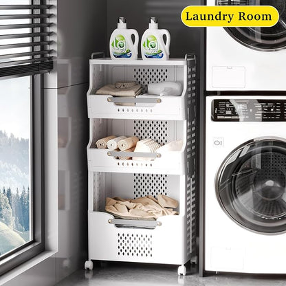 Laundry Basket with Wheels, Folding Laundry Hamper, utility cart, Kitchen - Image 3
