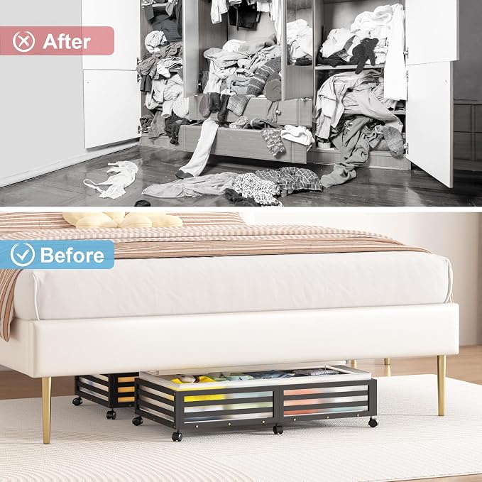 Under Bed Storage with Wheels-Large Bamboo Underbed storage Containers with - Image 5