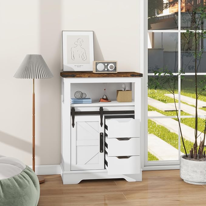 Panana Farmhouse Bathroom Floor Cabinet, Sliding Barn 3 Drawers & 1 Door - Image 2