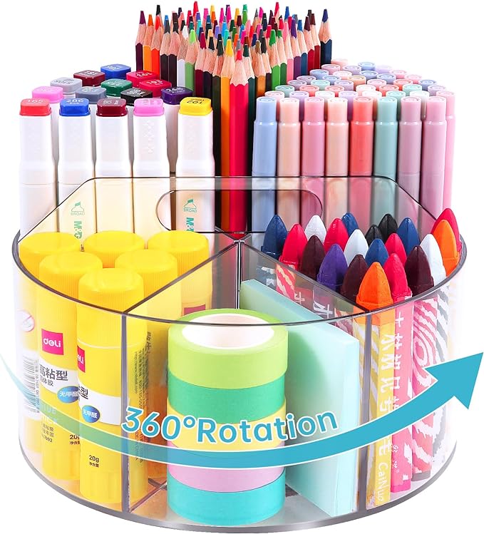 Large Acrylic Pen Holder for Desk, 6 Slots 360-Degree Rotating Pencil Holder by Hiborateed