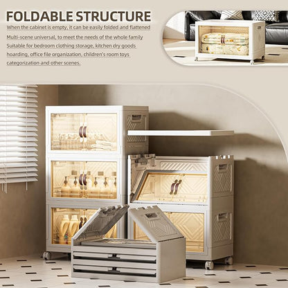 108 QT / 27 Gal Stackable Storage Bins w/Wheels & Magnetic Doors, Collapsible - Image 3