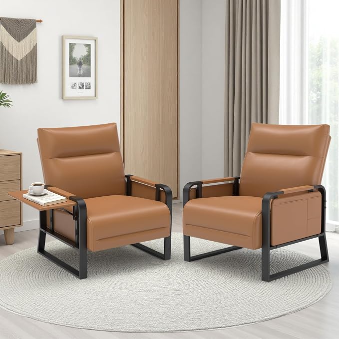 Upholstered Accent Chairs Set of 2, Modern Faux Leather Sofa Chairs - Image 9