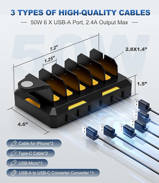 Charging Station for Multiple Devices, Honcila 6 in 1 Multi Charger Station - Image 7
