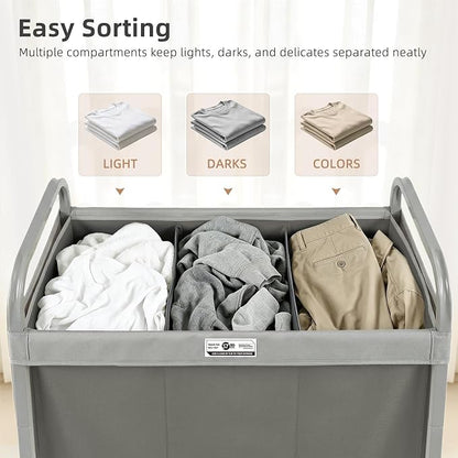 STORAGE MANIAC 3 Section Laundry Sorter, 60 Gal. Laundry Hamper Cart - Image 6