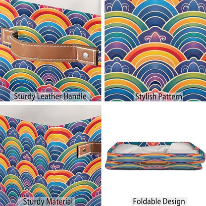 TropicalLife 13x13x13 Inch Large Fabric Storage Cube Vintage Rainbow Flowers - Image 5