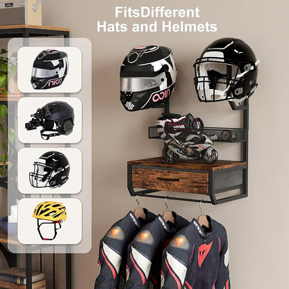 EasyPAG Motorcycle Helmet Holder Wall Mount, 2 Helmet Holder | Drawer and Mesh - Image 4