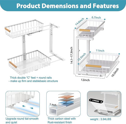 Liuoud Under Sink Organizer 2 Pack, 2 Tier Slide Out Large Capacity Height - Image 5