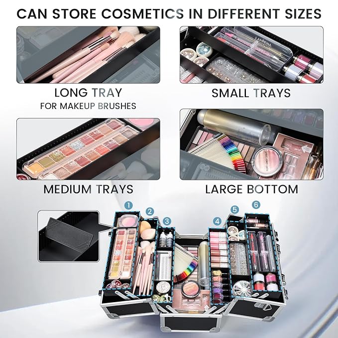 FRENESSA Makeup Train Case Makeup Case 12.6 Inch Large Cosmetic Box Organizer - Image 2
