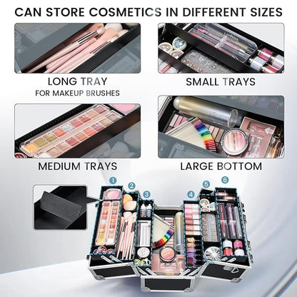 FRENESSA Makeup Train Case Makeup Case 12.6 Inch Large Cosmetic Box Organizer - Image 2