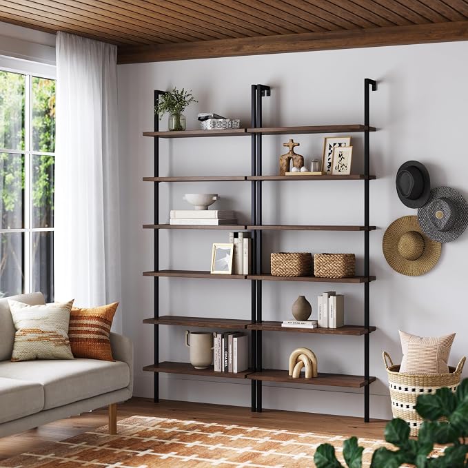 Nathan James Theo 6-Shelf Tall Bookcase, Wall Mount Bookshelf - Image 3