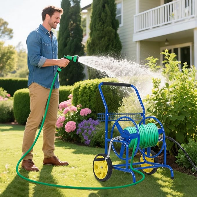 Goplus Garden Hose Reel Cart, 230ft 5/8" or 300ft 1/2" Heavy-Duty Metal Hose - Image 2