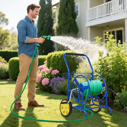 Goplus Garden Hose Reel Cart, 230ft 5/8" or 300ft 1/2" Heavy-Duty Metal Hose - Image 2