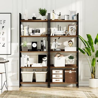 NUMENN Bookshelf, 5 Tier Freestanding Shelving Unit, Vintage | Metal Frame & - Image 5