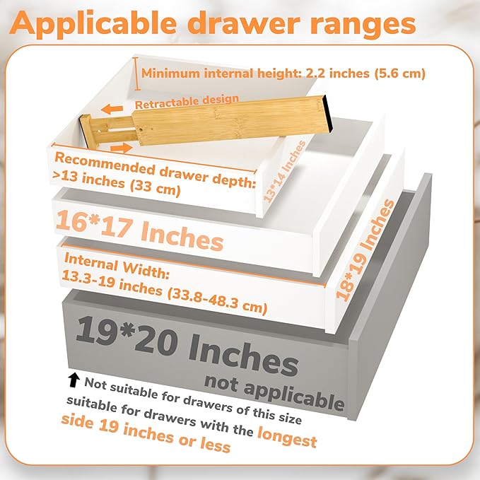 BAMEOS Bamboo Expandable Drawer Dividers – Fits 13.3"–19" Drawers, Bathroom - Image 2