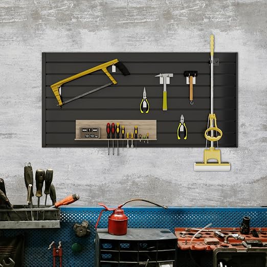 4FT x 2FT Black PVC Slatwall Panel, Modern Wall-Mounted Garage Storage System - Image 8