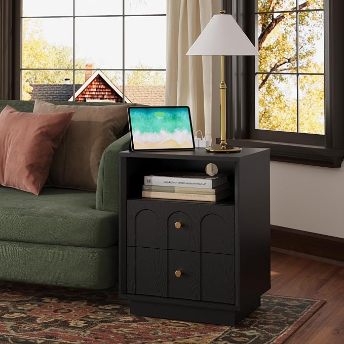 Nightstand with Charging Station, Modern Nightstand with Arched Design - Image 6