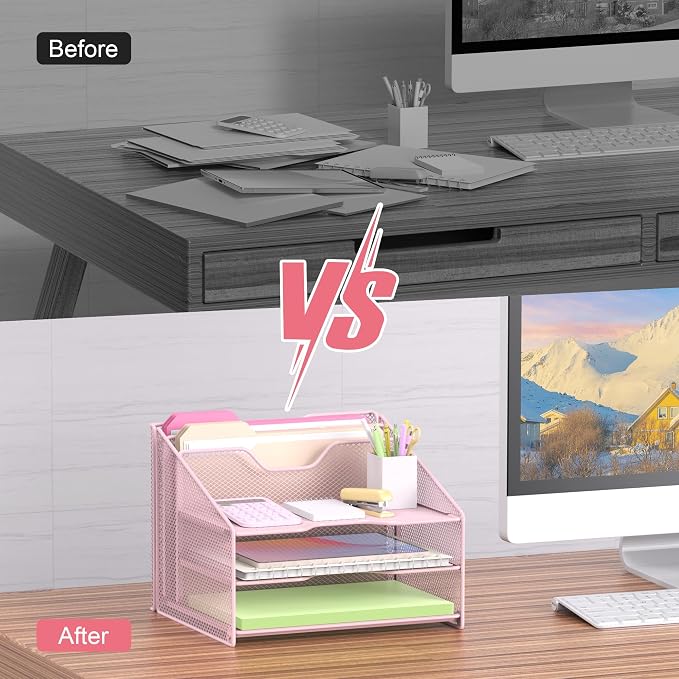 samstar Pink Desk File Organizer, Mesh Letter File Folder Holder - Image 6