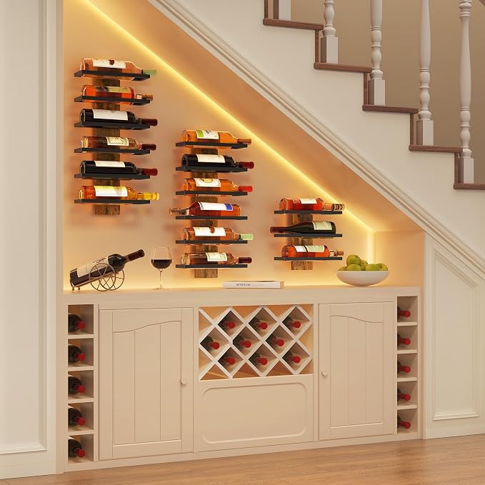 Hoctieon 3-Set 6 Tier Wall Mount Wine Rack, Wall Mounted Wine Bottle Racks - Image 4