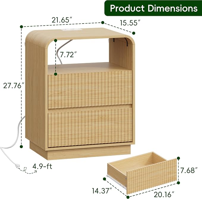 Natural Oak Nightstands Set of 2 - Image 2