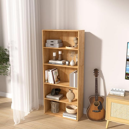 5 Tier Book Shelf, Wooden 5 Cube Storage Organizer, 5 Tier Low Bookcase Storage - Image 7