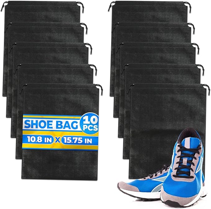 Shoe Bags for Travel, 10 Pack, 11.8"x15.75", Drawstring, Solid | Travel Shoe by TheLittleGreenChange