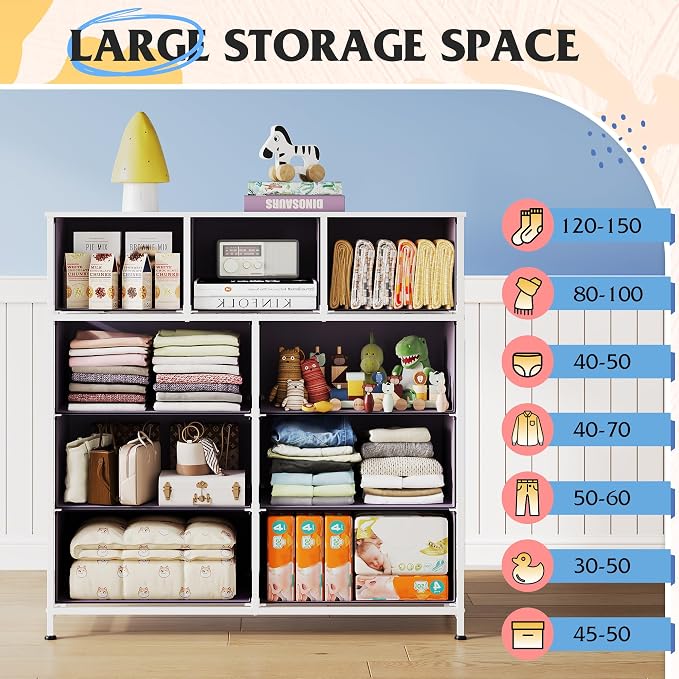 WLIVE 9 Drawer Dresser, Fabric Storage Tower - Image 4