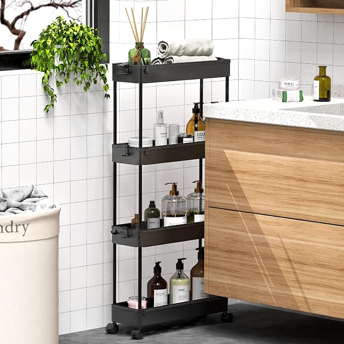 SPACEKEEPER Slim Rolling Storage Cart, 4 Tier Bathroom Cart Organizer, Mobile - Image 5