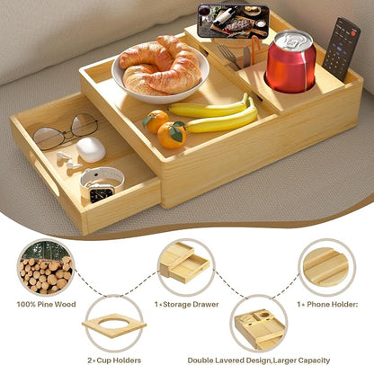 Couch Cup Holder, 7-in-1 Couch Caddy Tray, Sofa Side Table - Image 5