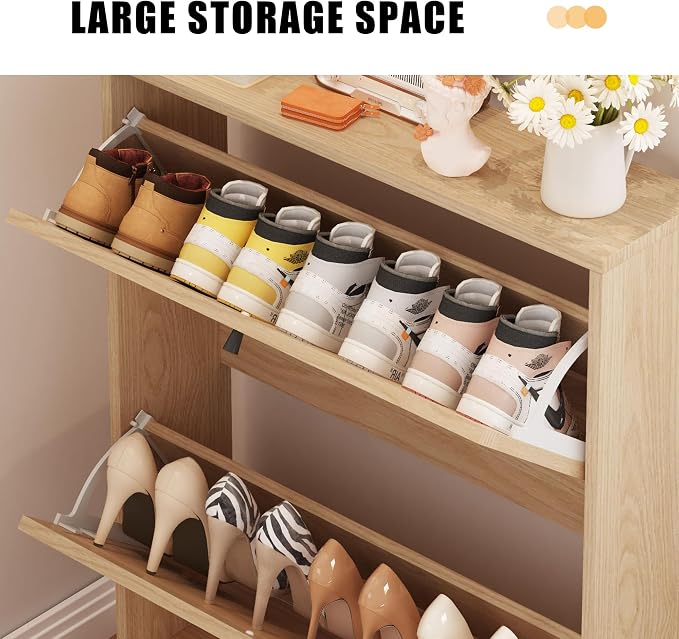 Rattan Shoe Cabinet with 2 Flip Drawers, Simple Setup Hidden Shoe Rack - Image 3