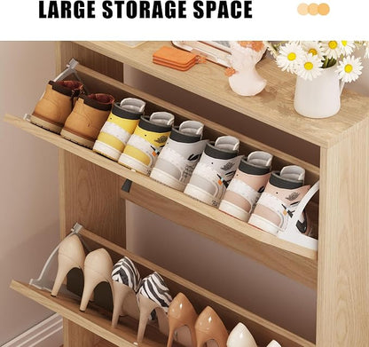 Rattan Shoe Cabinet with 2 Flip Drawers, Simple Setup Hidden Shoe Rack - Image 3