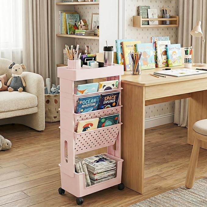 5-Tier Rolling Bookshelf Magazine Rack - Image 2