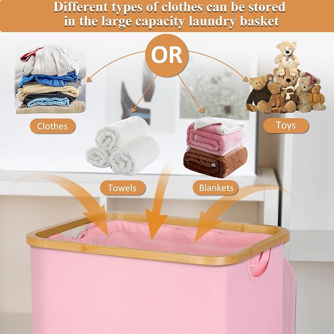 Laundry Basket with Wheels, 110L Clothes Hamper - Image 2
