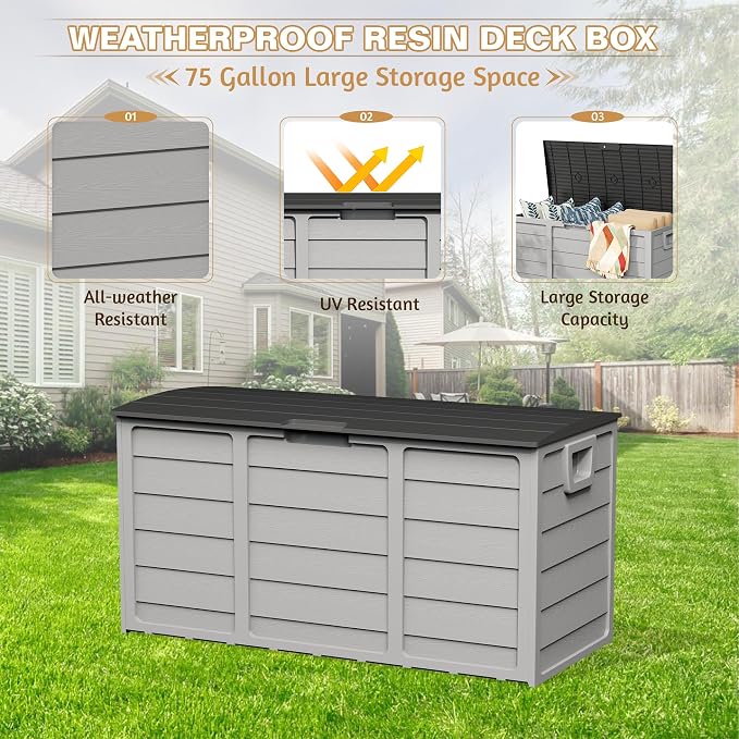 75 Gallon Outdoor Deck Storage Box, Heavy Duty Resin - Image 5