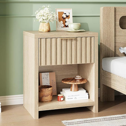 VINGLI Fluted Nightstand, Bedside Table, End Tables Bedroom, Wood Side Table - Image 7